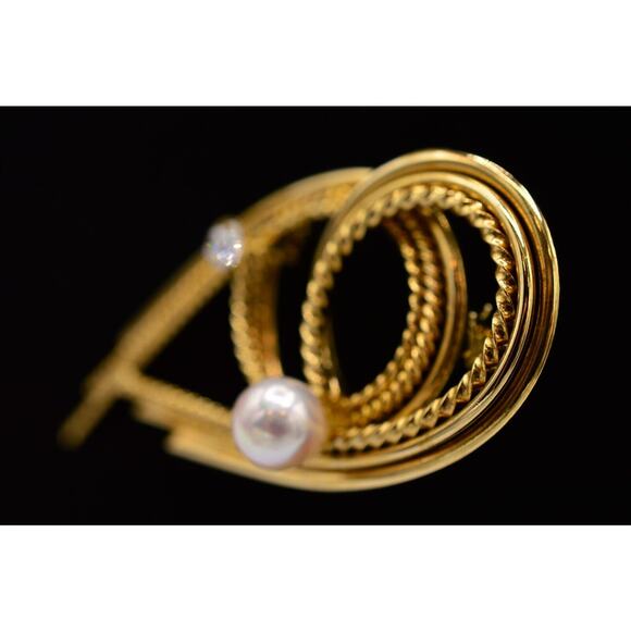 Vintage Pin Brooch Gold Rhinestone White Pearl Abstract 1980s 9B - Picture 2 of 12